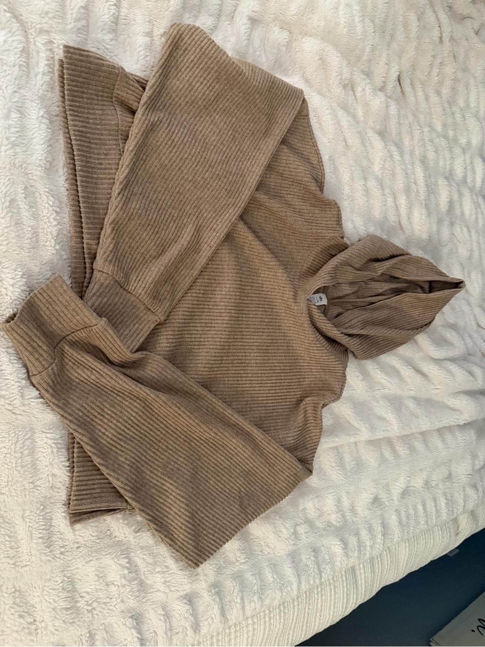 ALO Muse Cropped Ribbed Hoodie Sweater - Size Small NWOT